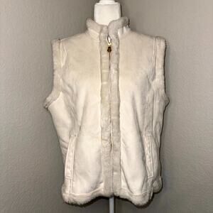 Jaclyn Smith Faux Suede Vest Womens XL Cream Fleece Lined Full Zip Fur Trim